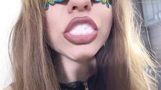 I spit in the slave's face the slave sniffs my tights and licks my drool off the floor