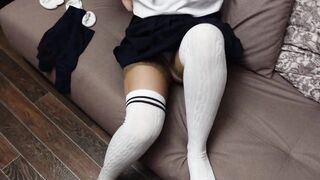 Schoolgirl Show Feet in Knee Socks and Change Dress Knee Socks Nylon Pantyhose Foot Fetish part 3
