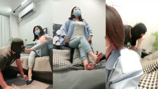 【辣姐】骑马狗爬高跟肉丝脚狂舔