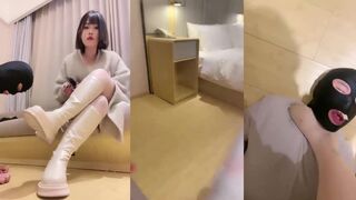 南星 肉丝白靴舔鞋